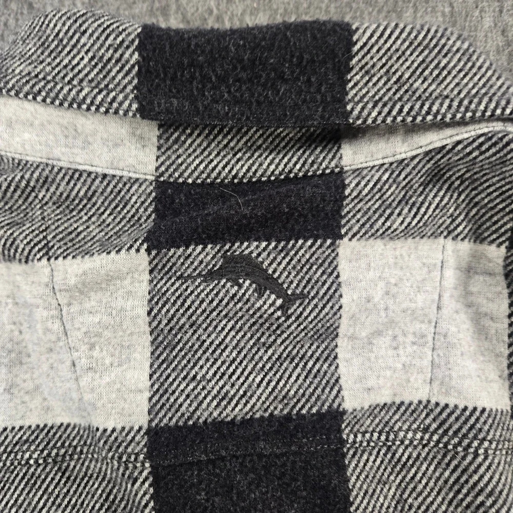 Tommy Bahama Buffalo Check Flannel Shirt Men XL Gray Black Buffalo Plaid Stretch - Picture 9 of 9